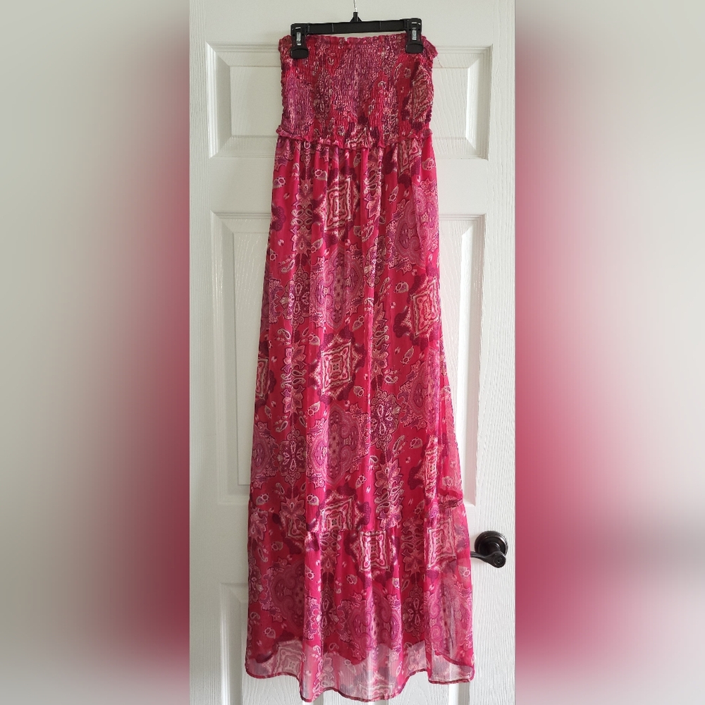 Motherhood Maternity Pink Strapless Ruched Midi Dress